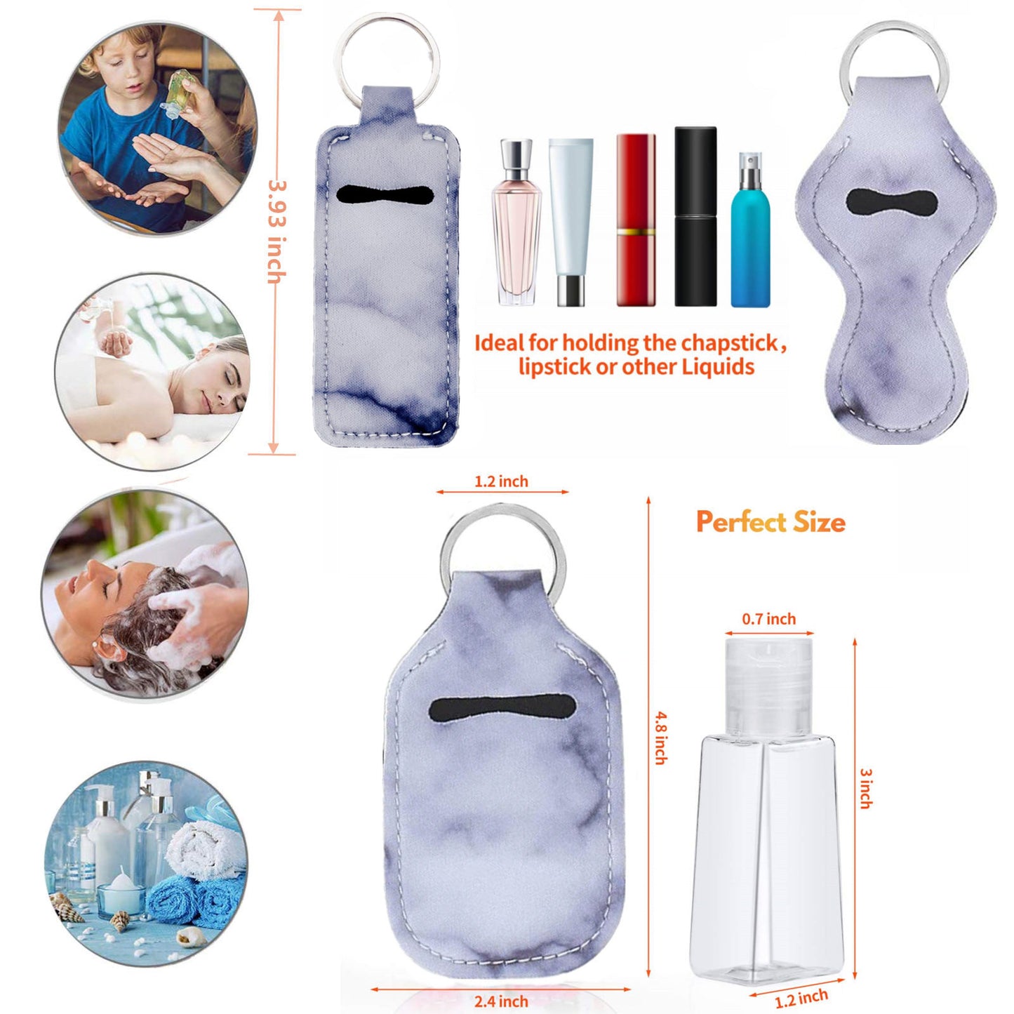 BATUMEYE Gift Set for Woman with Pom Pom Ball, Lip Balm Lanyard, Card Holder, Whistle, Travel Bottle Holder, BottleOpen Marble Grey