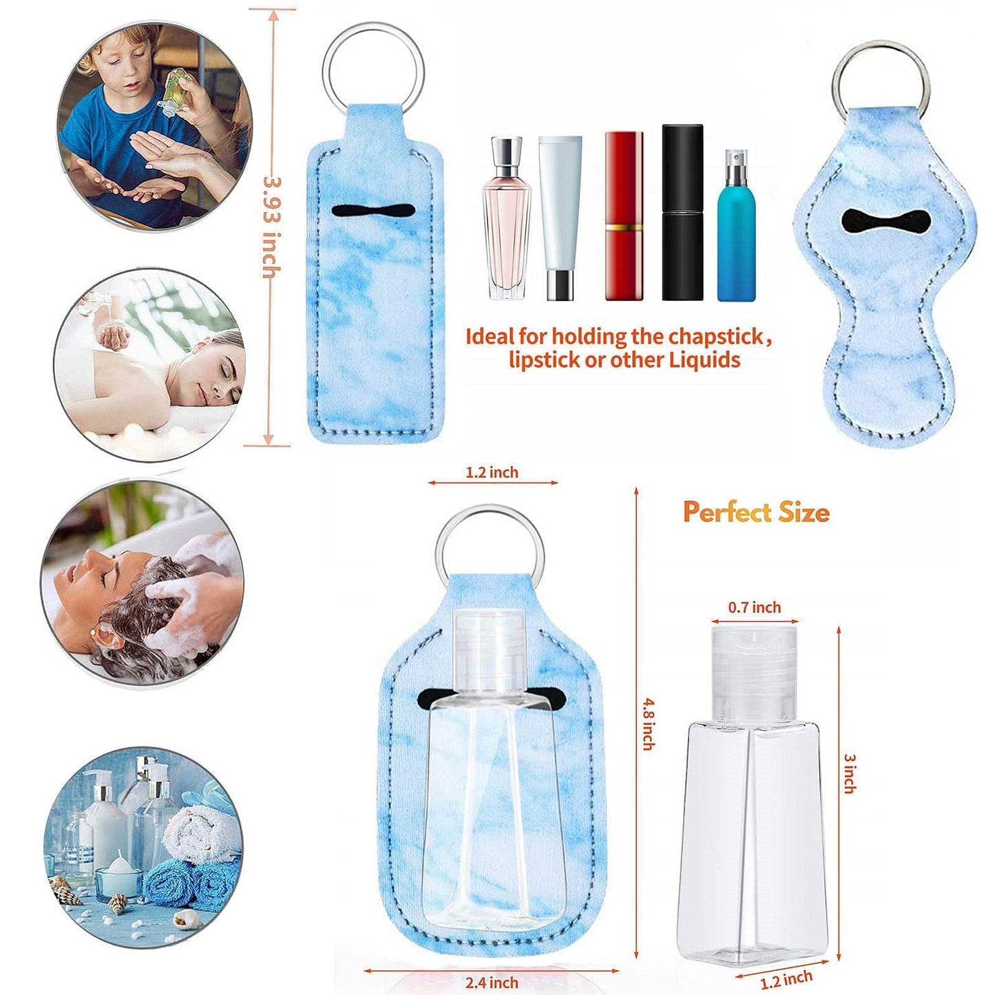 BATUMEYE Gift Set for Woman with Pom Pom Ball, Lip Balm Lanyard, Card Holder, Whistle, Travel Bottle Holder, BottleOpen Marble Blue