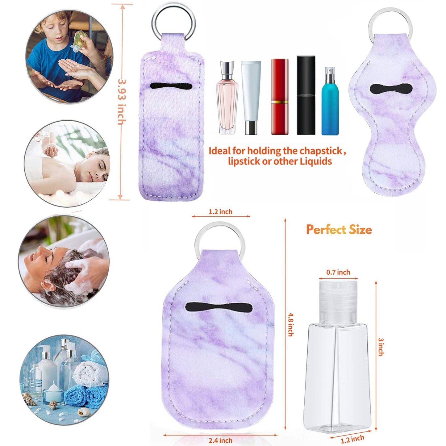 BATUMEYE Gift Set for Woman with Pom Pom Ball, Lip Balm Lanyard, Card Holder, Whistle, Travel Bottle Holder, BottleOpen Marble Purple