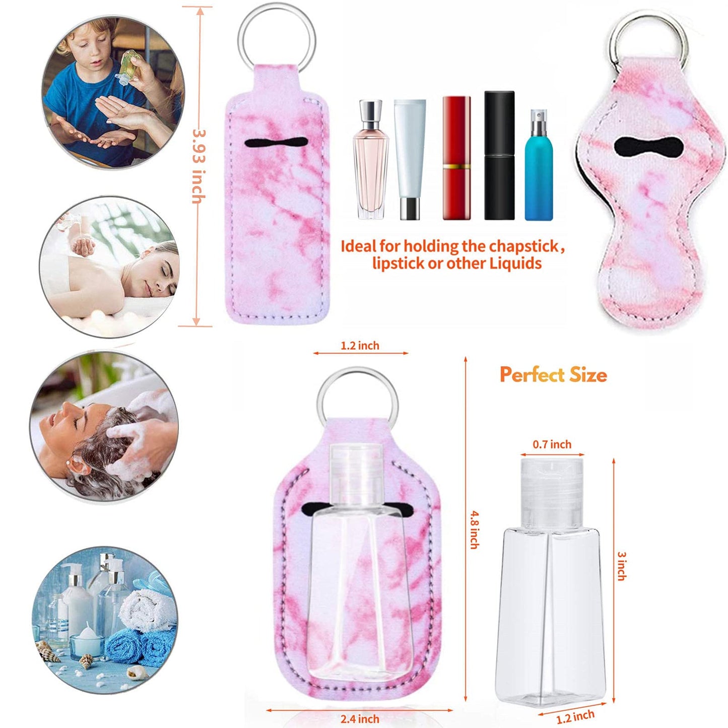 BATUMEYE Gift Set for Woman with Pom Pom Ball, Lip Balm Lanyard, Card Holder, Whistle, Travel Bottle Holder, BottleOpen Marble Pink