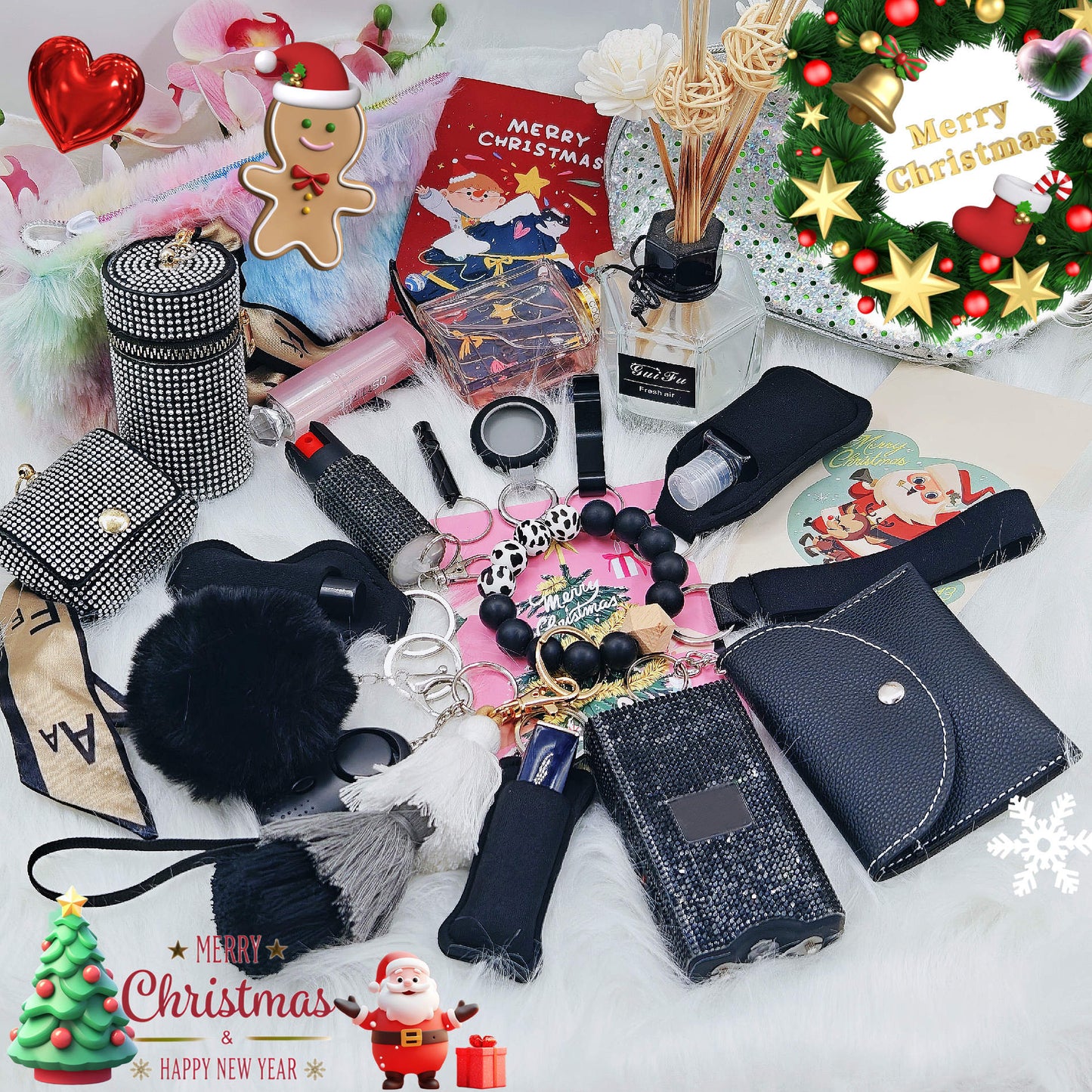BATUMEYE Gift Set for Woman with Bottle Opener, Card Holder, Wristlet Strap, Whistle, Travel Bottle Holder(Bag Black)