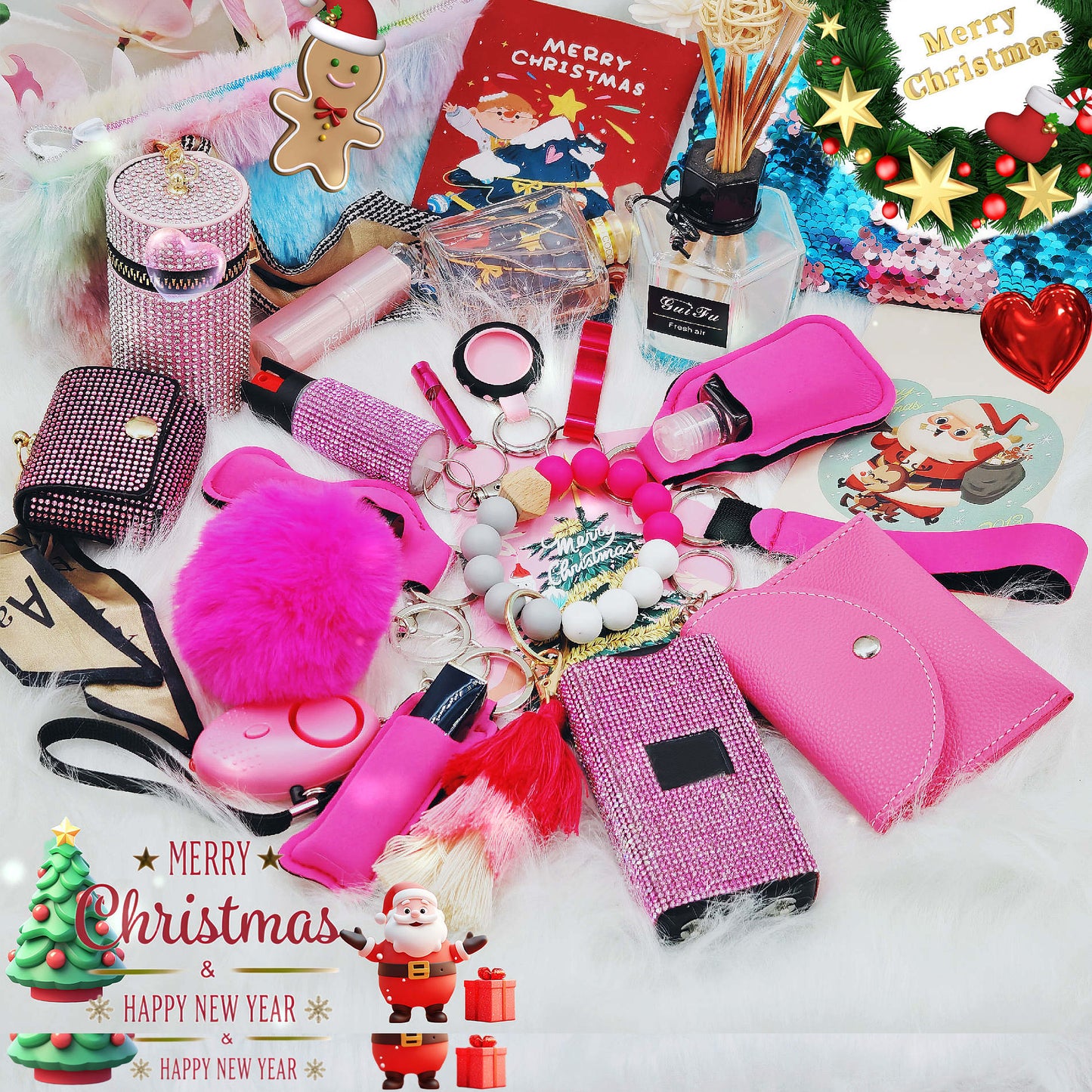 BATUMEYE Gift Set for Woman with Bottle Opener, Card Holder, Wristlet Strap, Whistle, Travel Bottle Holder(Bag Pink)