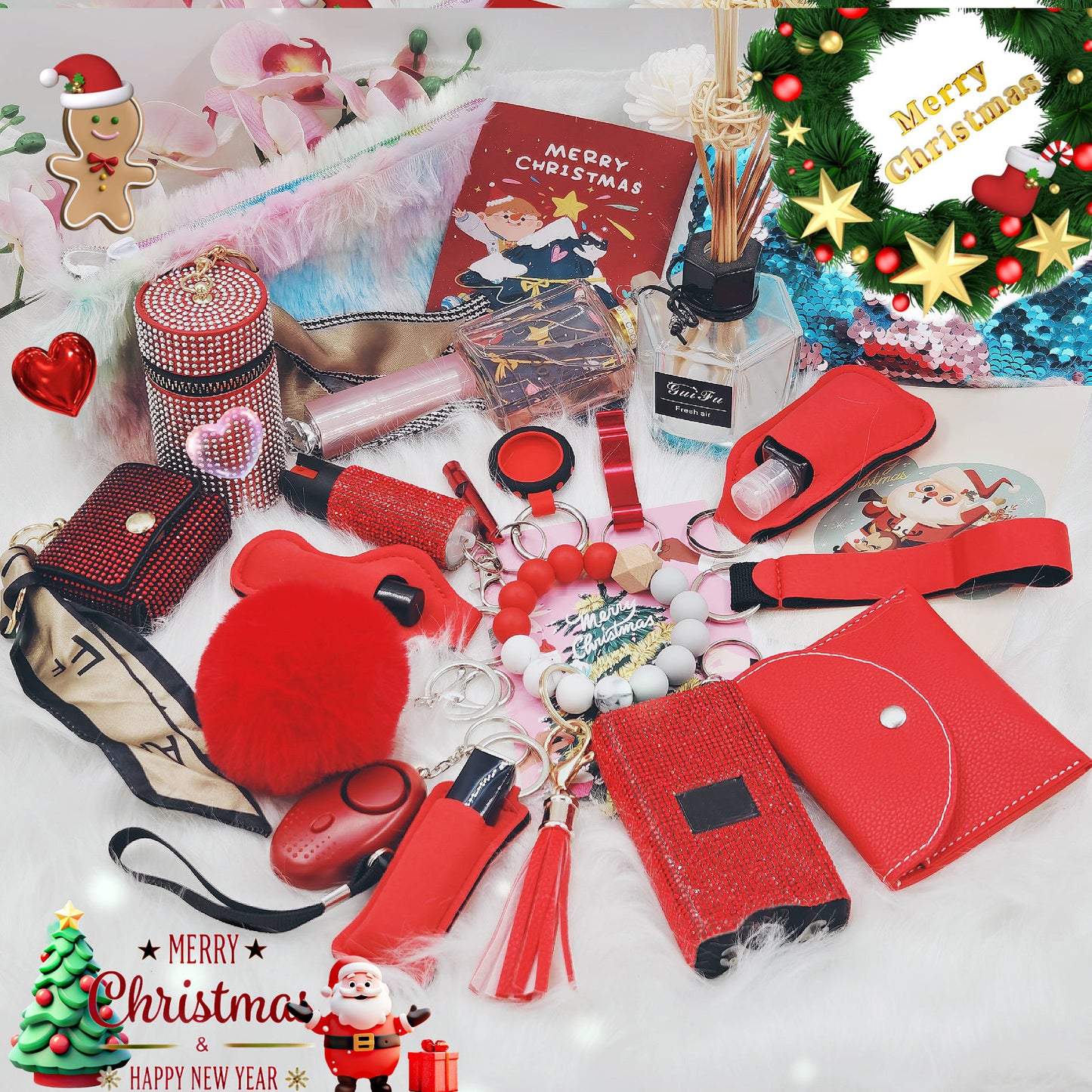 BATUMEYE Gift Set for Woman with Bottle Opener, Card Holder, Wristlet Strap, Whistle, Travel Bottle Holder(Bag Red)