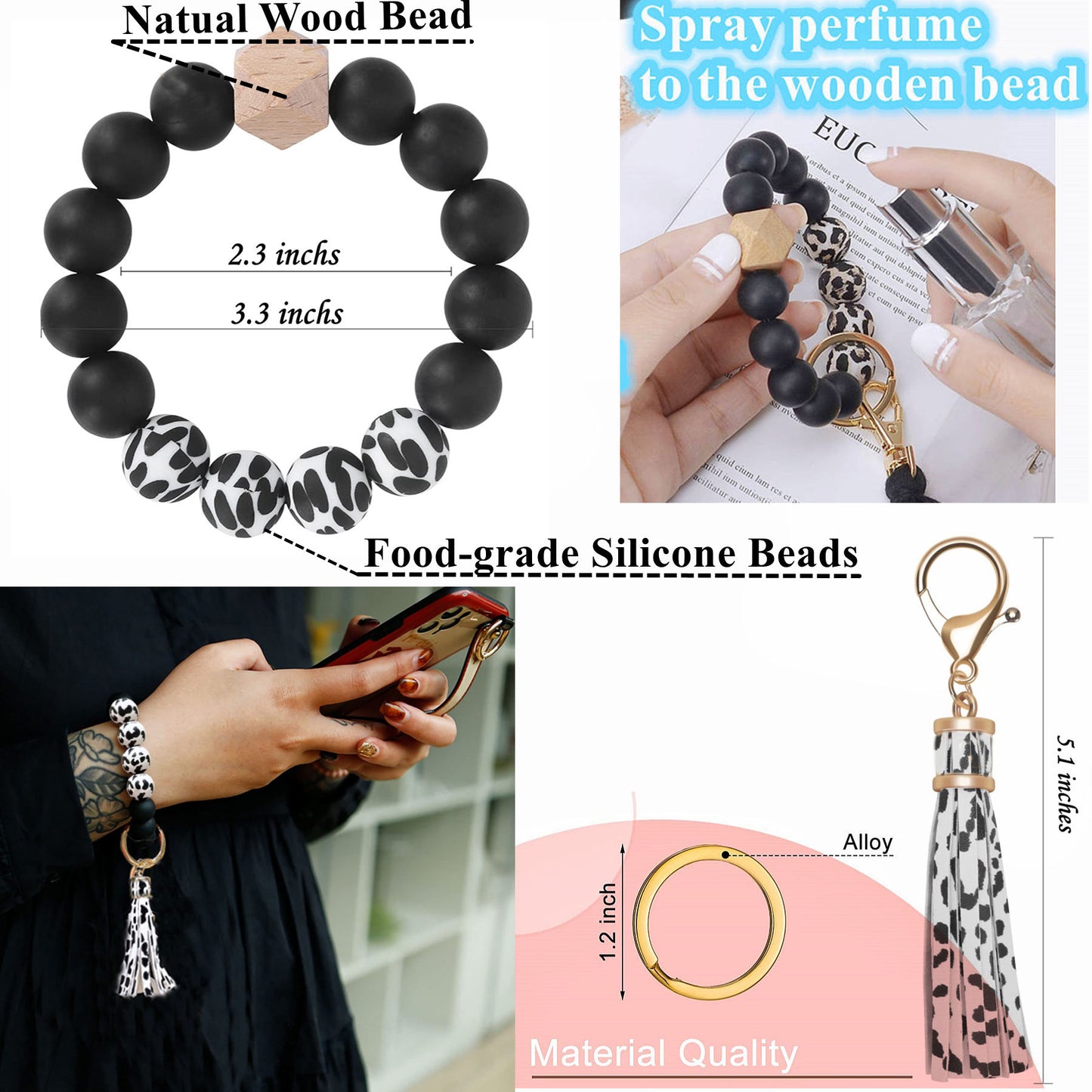 BATUMEYE Gift Set for Woman with Pom Pom Ball, Lip Balm Lanyard, Card Holder, Whistle, Travel Bottle Holder, BottleOpen Cowprint