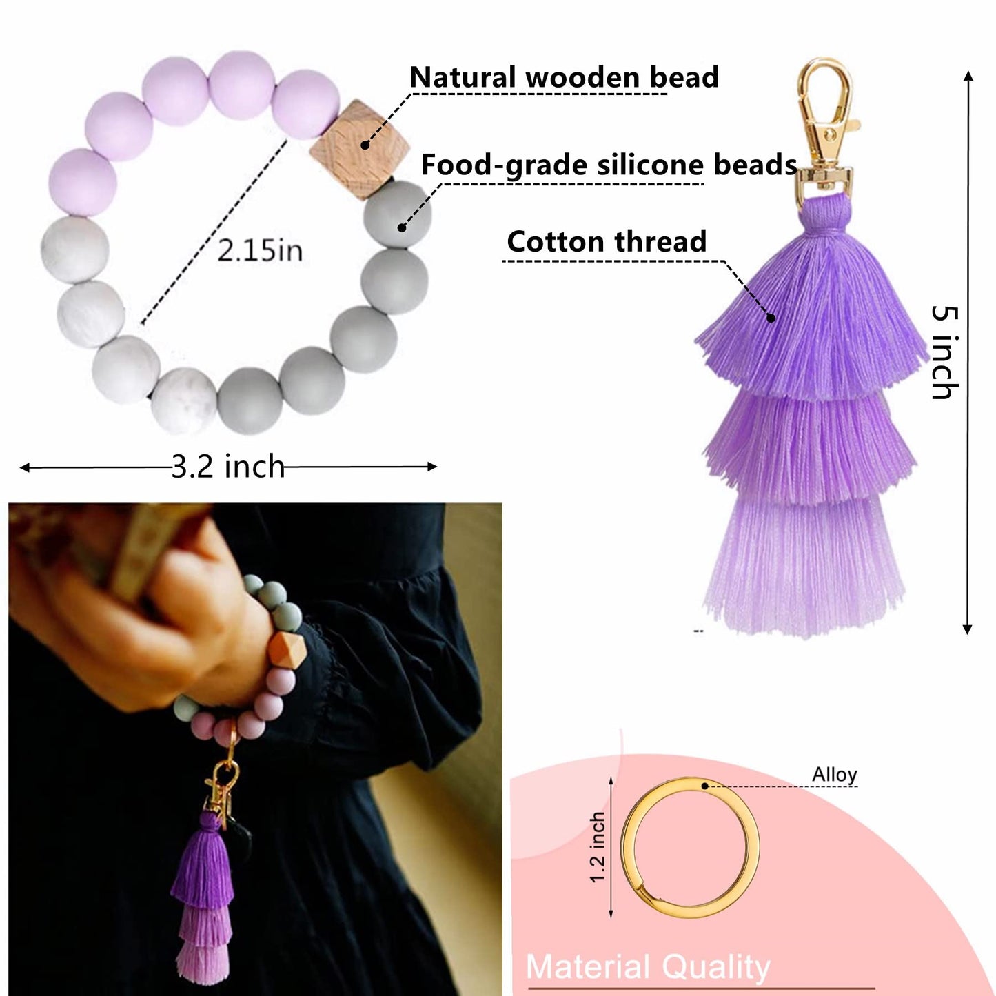 BATUMEYE Gift Set for Woman with Pom Pom Ball, Lip Balm Lanyard, Card Holder, Whistle, Travel Bottle Holder, BottleOpen Dia-Linear-Purple