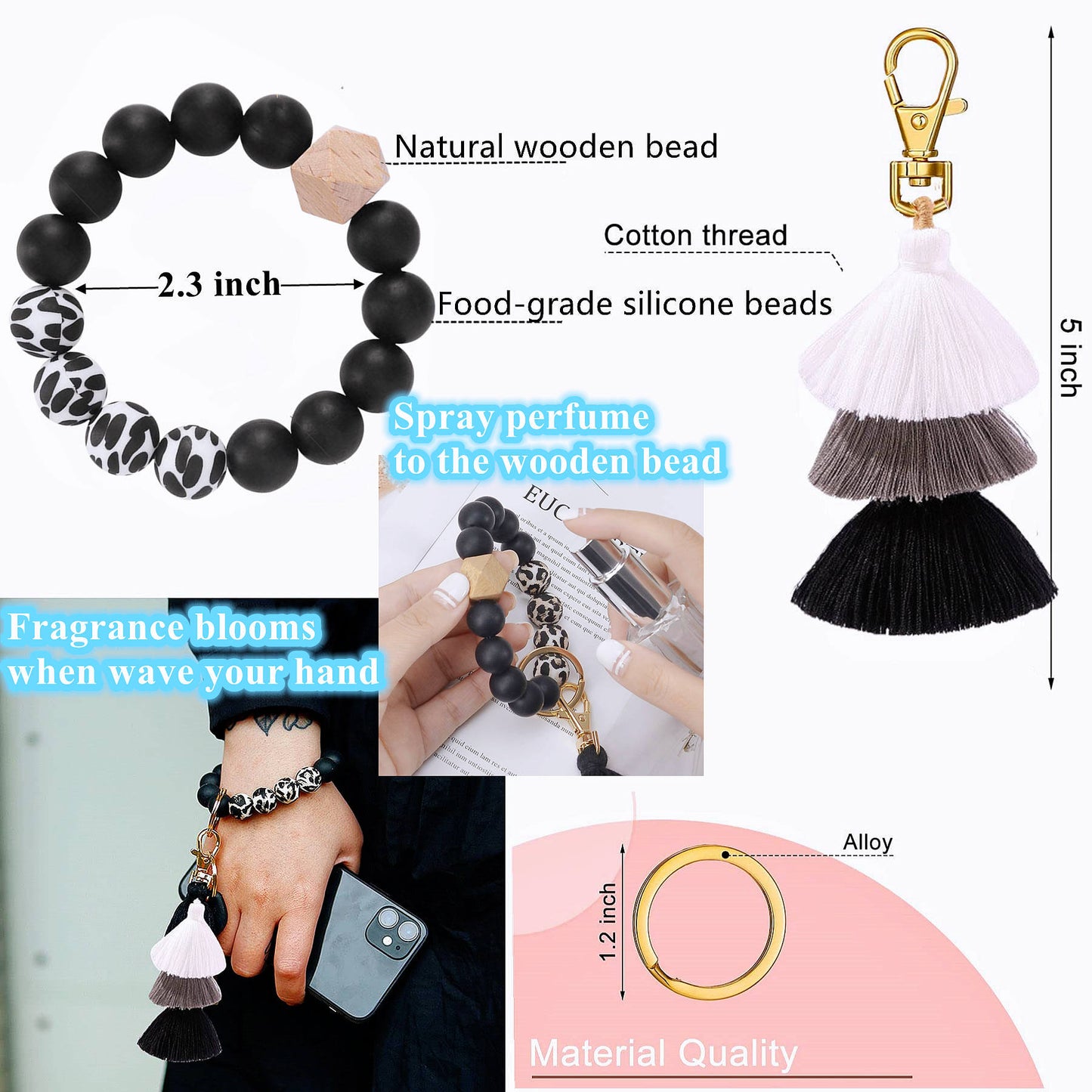 BATUMEYE Gift Set for Woman with Pom Pom Ball, Lip Balm Lanyard, Card Holder, Whistle, Travel Bottle Holder, BottleOpen Dot Black