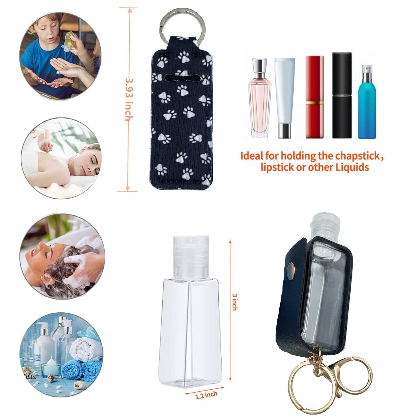 BATUMEYE Gift Set for Woman with Pom Pom Ball, Lip Balm Lanyard, Card Holder, Whistle, Travel Bottle Holder, BottleOpen Dot Black