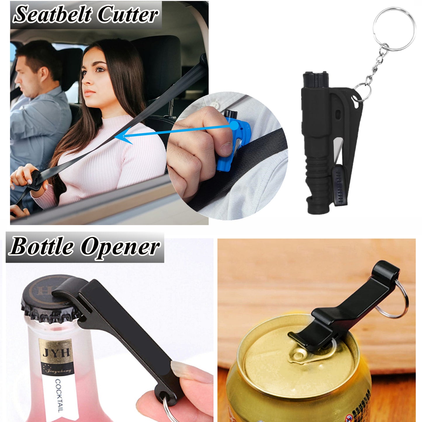 BATUMEYE Gift Set for Woman with Pom Pom Ball, Lip Balm Lanyard, Card Holder, Whistle, Travel Bottle Holder, BottleOpen, Seatbelt Cutter Marble Black