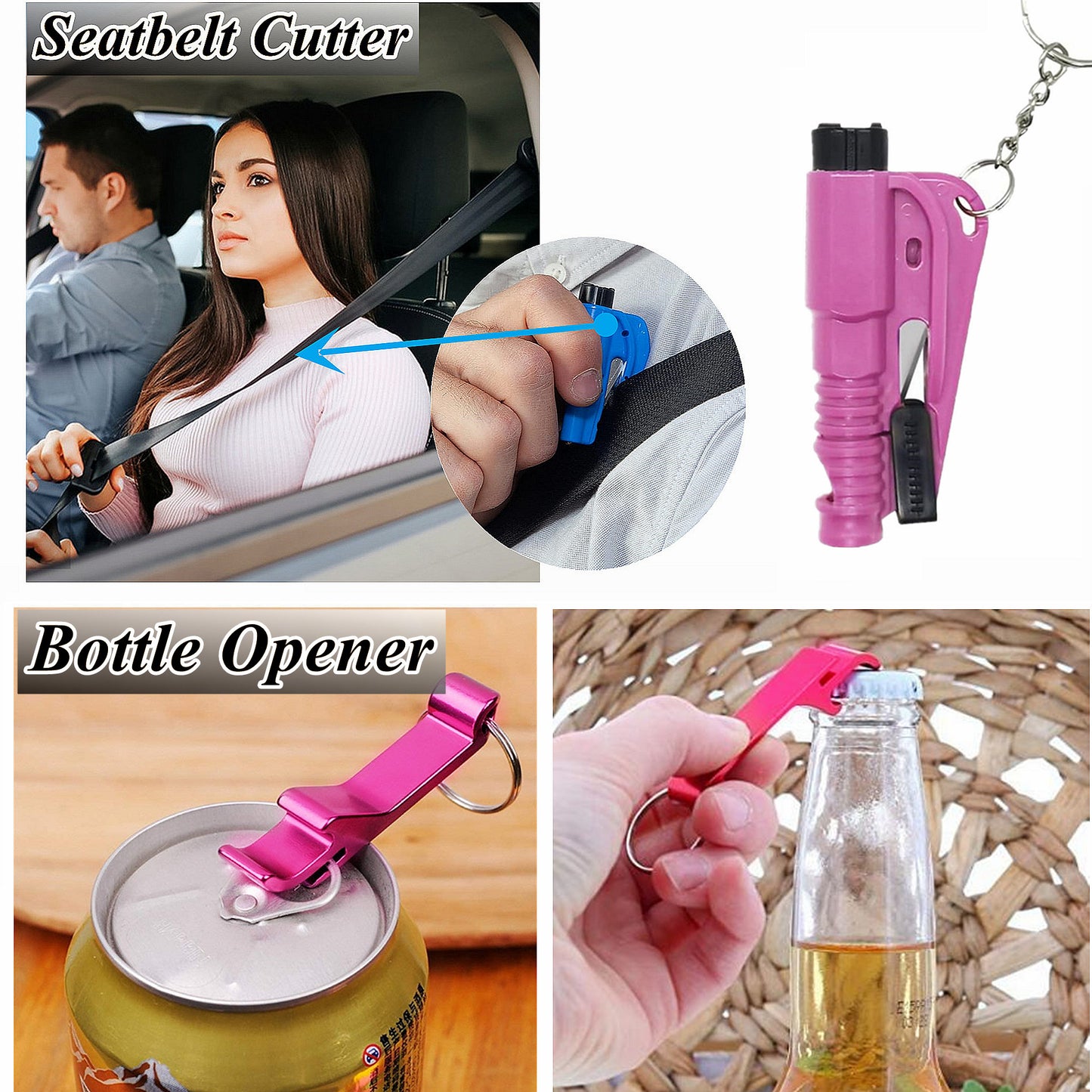 BATUMEYE Gift Set for Woman with Pom Pom Ball, Lip Balm Lanyard, Card Holder, Whistle, Travel Bottle Holder, BottleOpen, Seatbelt Cutter Marble Pink