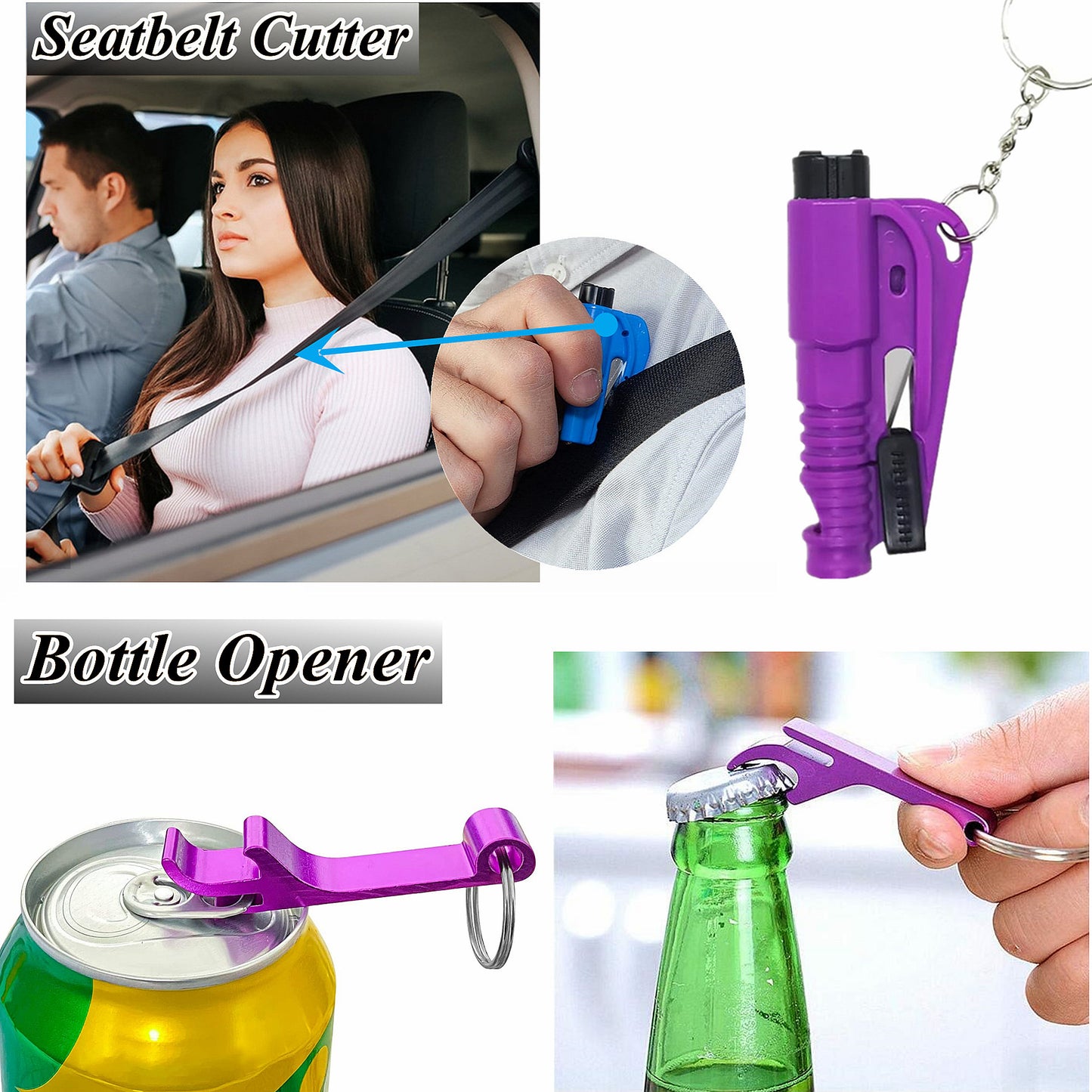 BATUMEYE Gift Set for Woman with Pom Pom Ball, Lip Balm Lanyard, Card Holder, Whistle, Travel Bottle Holder, BottleOpen, Seatbelt Cutter Marble Purple