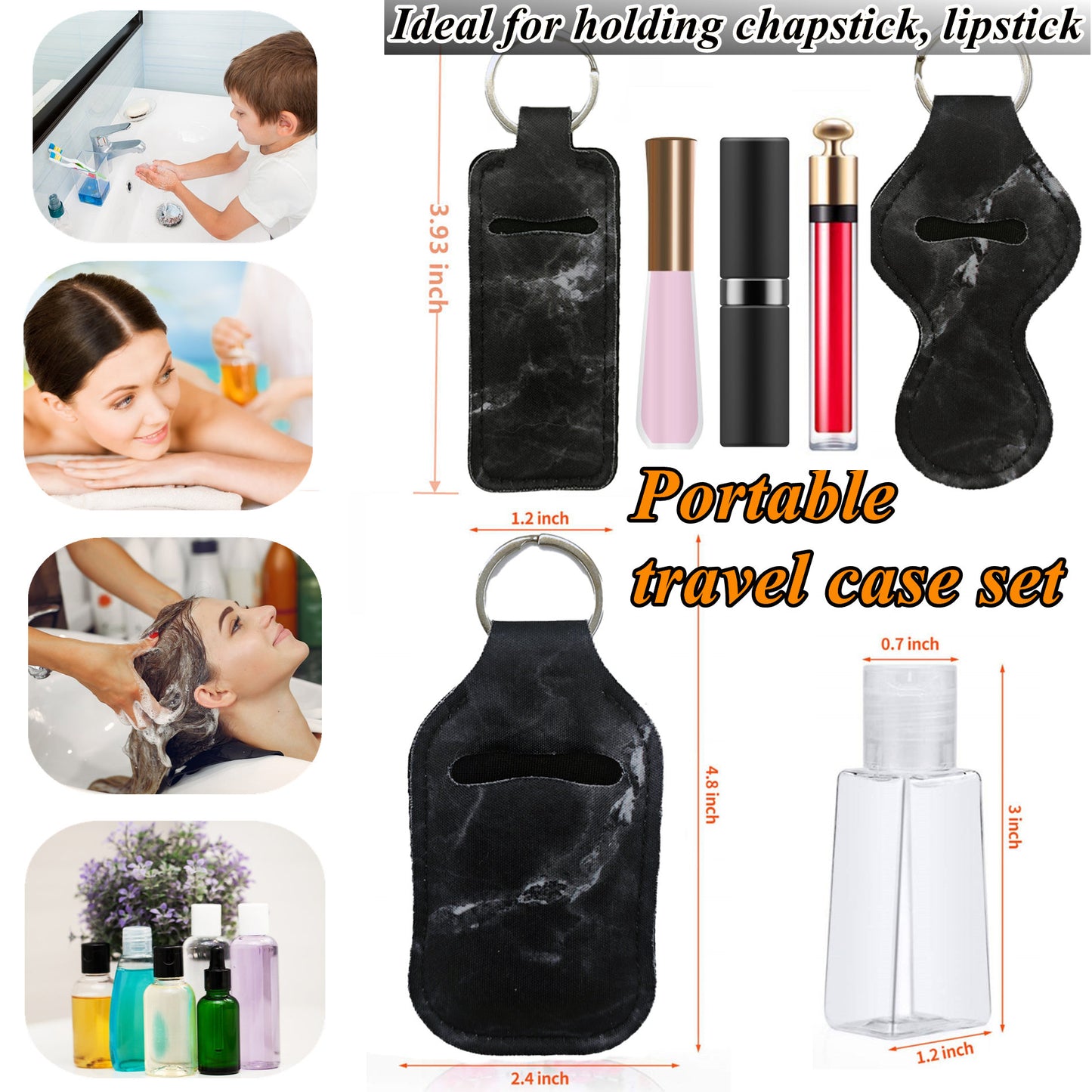 BATUMEYE Gift Set for Woman with Pom Pom Ball, Lip Balm Lanyard, Card Holder, Whistle, Travel Bottle Holder, BottleOpen, Seatbelt Cutter Marble Black