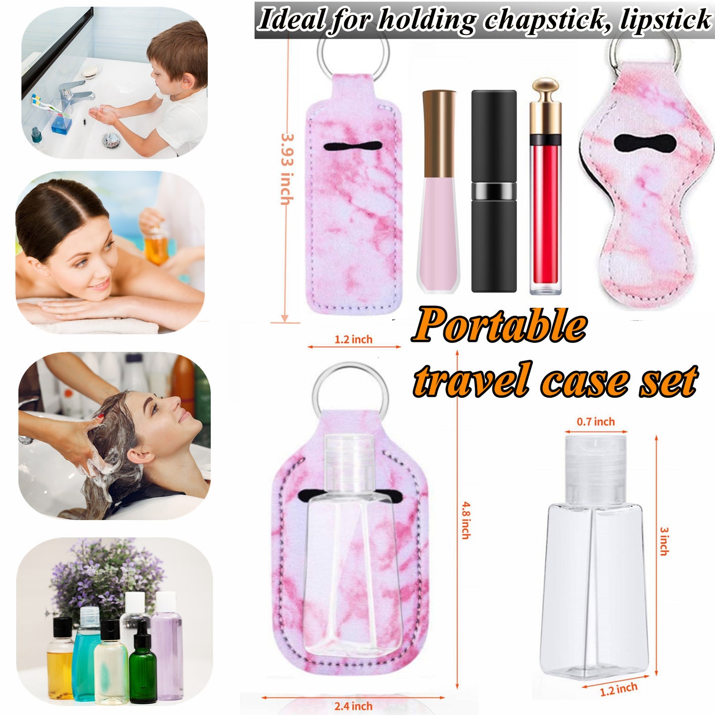 BATUMEYE Gift Set for Woman with Pom Pom Ball, Lip Balm Lanyard, Card Holder, Whistle, Travel Bottle Holder, BottleOpen, Seatbelt Cutter Marble Pink