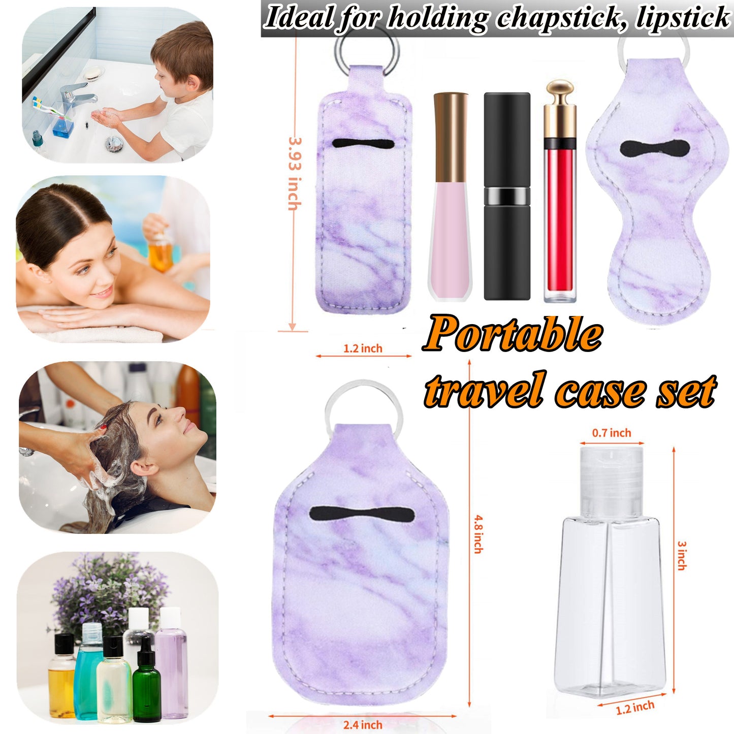 BATUMEYE Gift Set for Woman with Pom Pom Ball, Lip Balm Lanyard, Card Holder, Whistle, Travel Bottle Holder, BottleOpen, Seatbelt Cutter Marble Purple