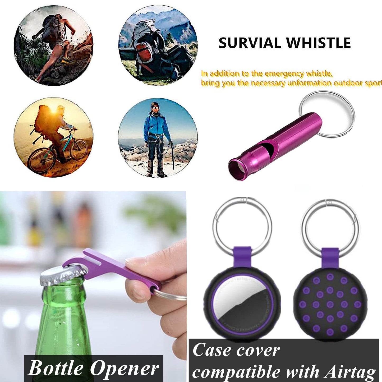 BATUMEYE Gift Set for Woman with Pom Pom Ball, Lip Balm Lanyard, Card Holder, Whistle, Travel Bottle Holder, BottleOpen Dia-Linear-Purple