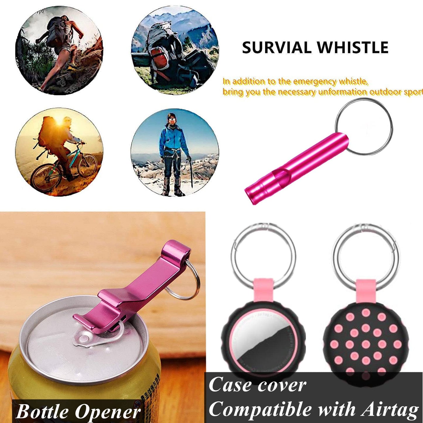 BATUMEYE Gift Set for Woman with Pom Pom Ball, Lip Balm Lanyard, Card Holder, Whistle, Travel Bottle Holder, BottleOpen Dia-Pink