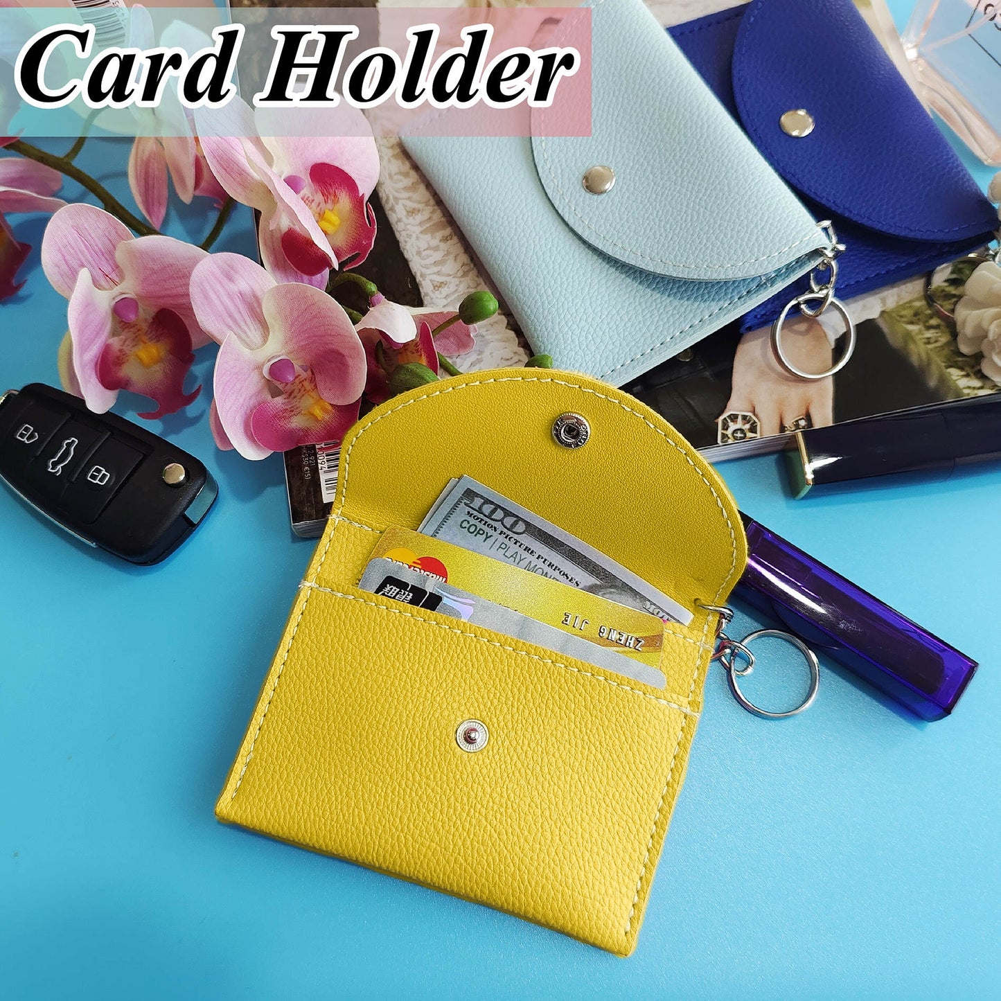 BATUMEYE Gift Set for Woman with Pom Pom Ball, Lip Balm Lanyard, Card Holder, Whistle, Travel Bottle Holder, BottleOpen Dia-Yellow