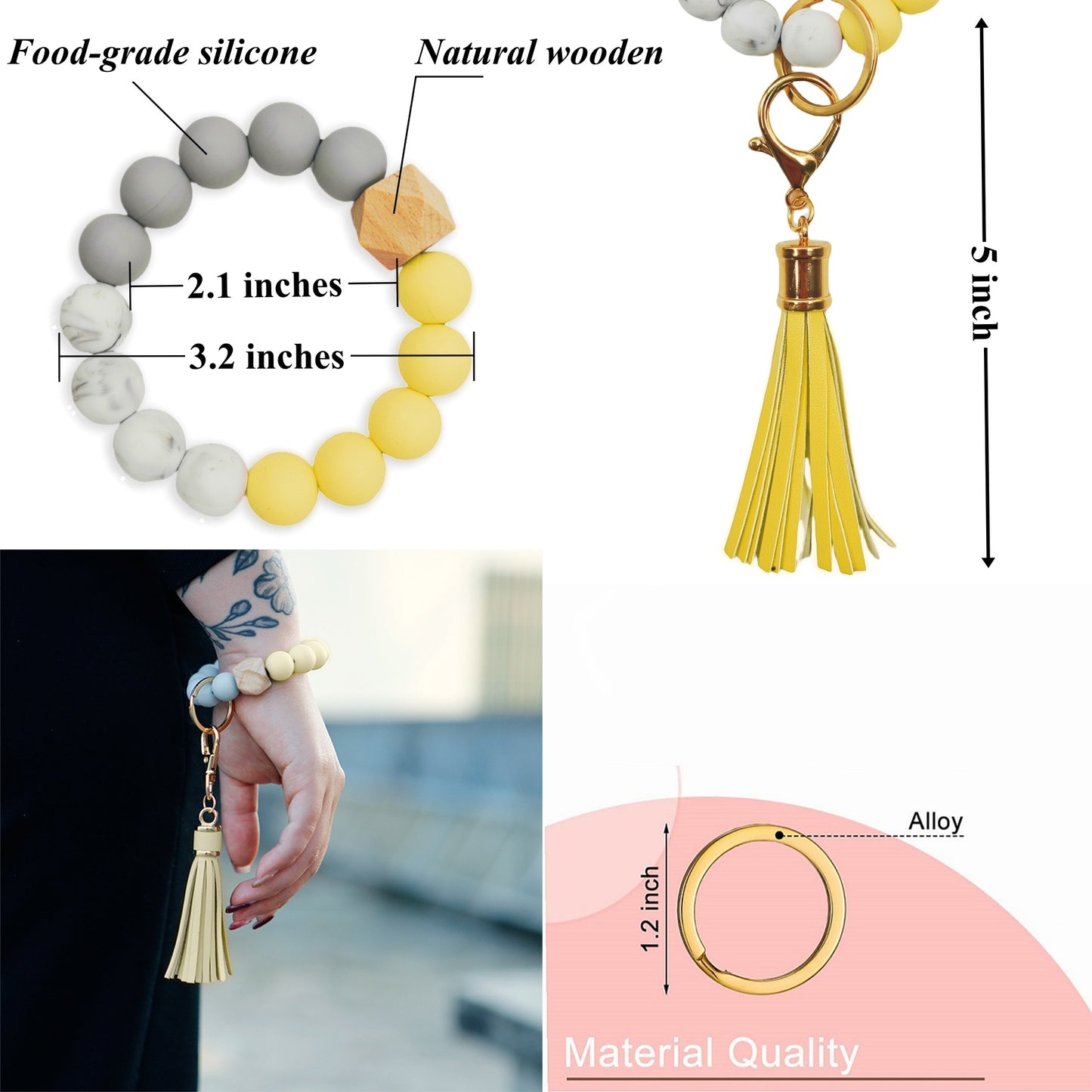 BATUMEYE Gift Set for Woman with Pom Pom Ball, Lip Balm Lanyard, Card Holder, Whistle, Travel Bottle Holder, BottleOpen Dia-Yellow
