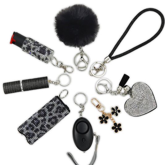 BATUMEYE Gift Keychain Set for Women Including Wrist Strap, Heart Accessory, Petal Decor and Pom Pom Cowprint