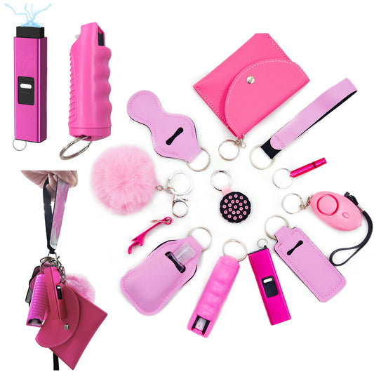 BATUMEYE Gift Set for Woman with Pom Pom Ball, Lip Balm Lanyard, Card Holder, Whistle, Travel Bottle Holder, BottleOpen Pink