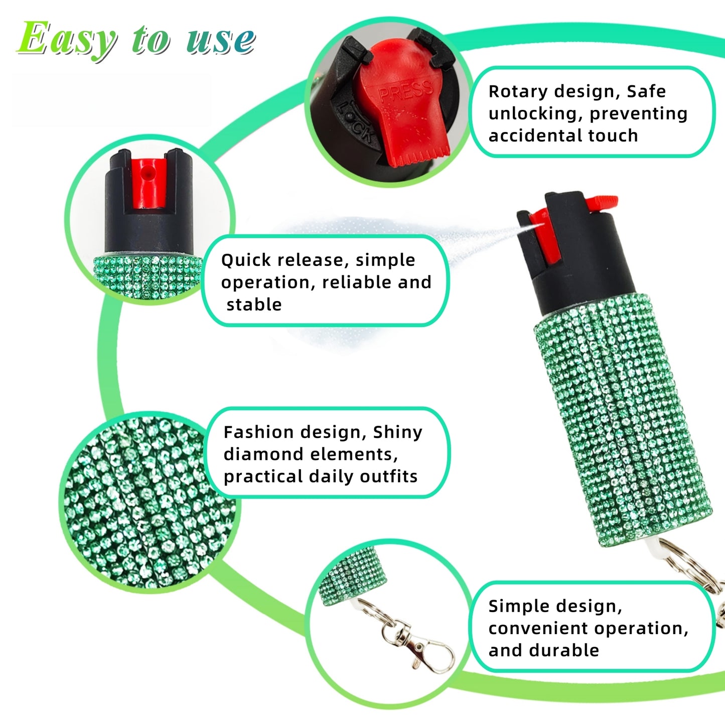 BATUMEYE Gift Keychain Set for Women Including Wrist Strap, Heart Accessory, Petal Decor and Pom Pom Green
