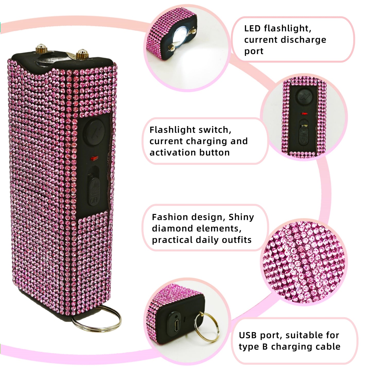 BATUMEYE Gift Keychain Set for Women Including Wrist Strap, Heart Accessory, Petal Decor and Pom Pom Pink