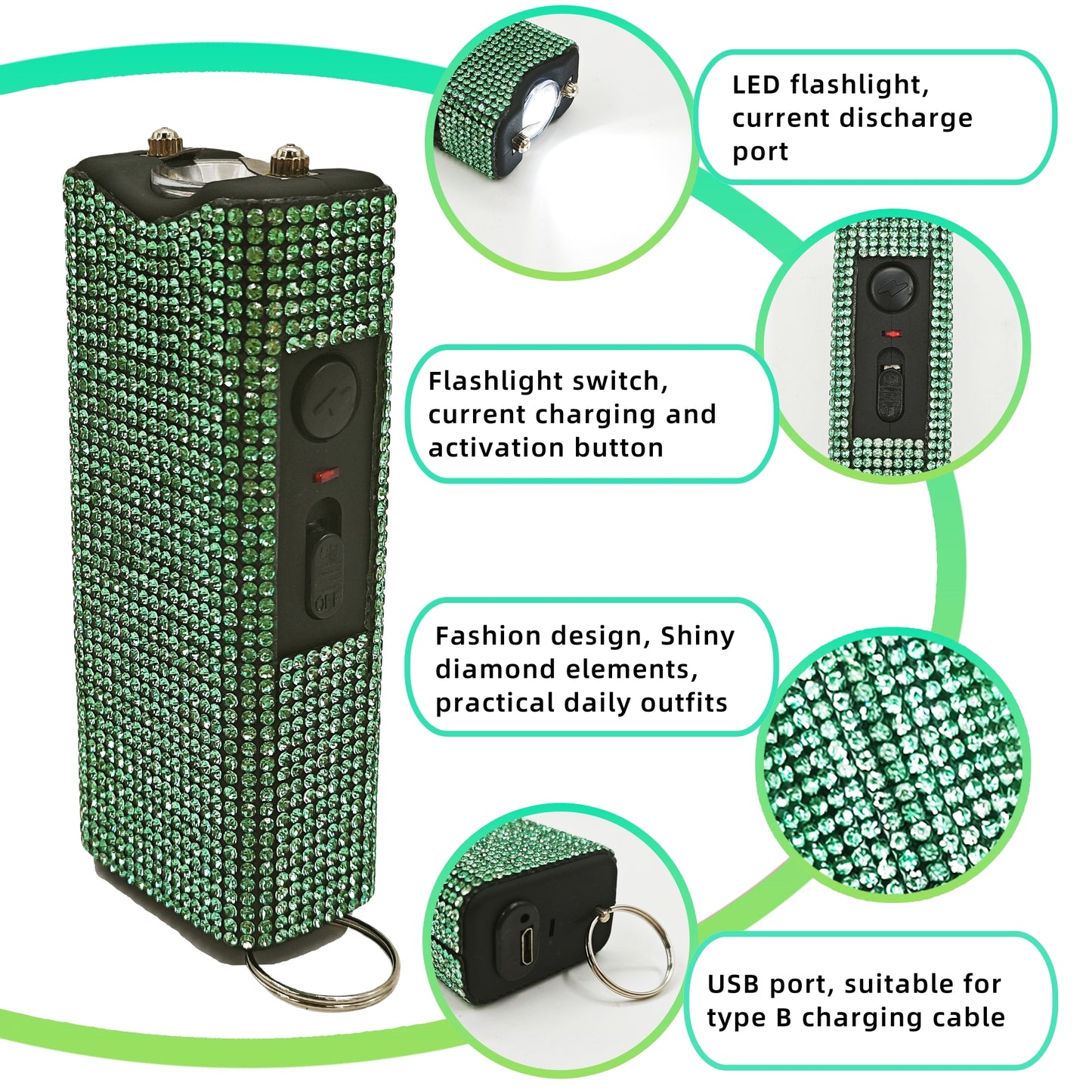 BATUMEYE Gift Keychain Set for Women Including Wrist Strap, Heart Accessory, Petal Decor and Pom Pom Green