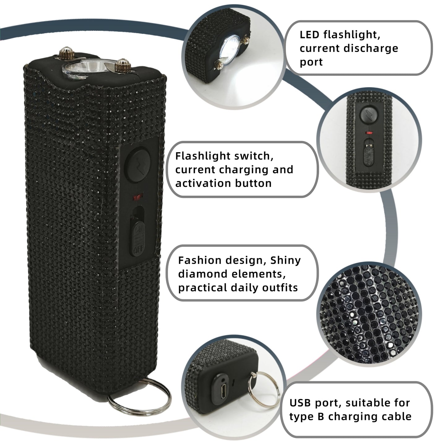 BATUMEYE Gift Keychain Set for Women Including Wrist Strap, Heart Accessory, Petal Decor and Pom Pom Black