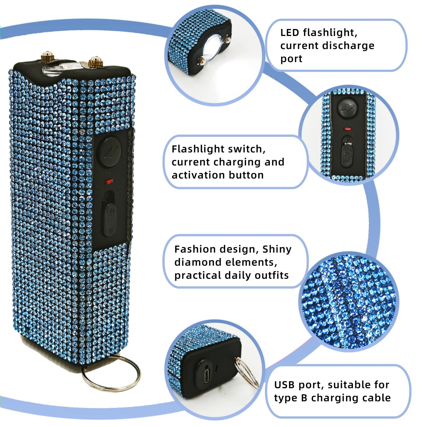 BATUMEYE Gift Keychain Set for Women Including Wrist Strap, Heart Accessory, Petal Decor and Pom Pom Blue