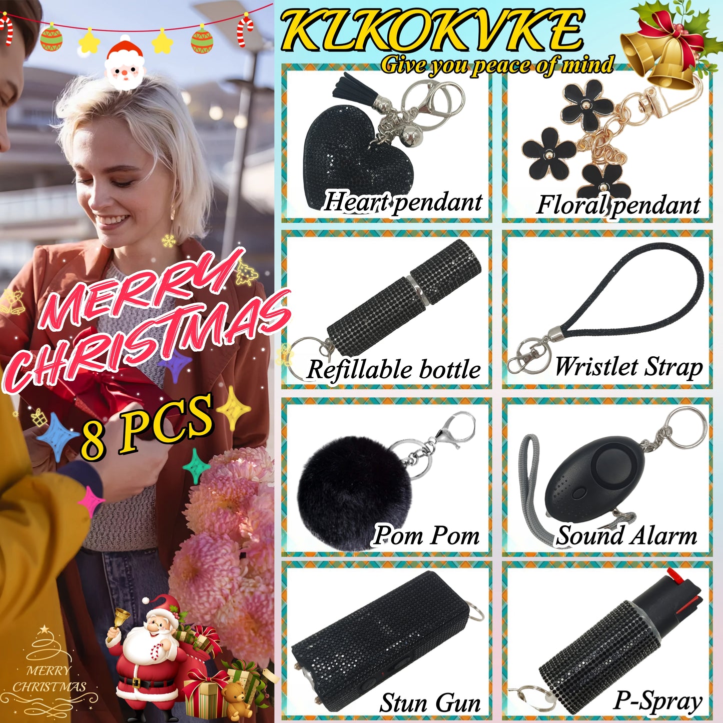 BATUMEYE Gift Keychain Set for Women Including Wrist Strap, Heart Accessory, Petal Decor and Pom Pom Black