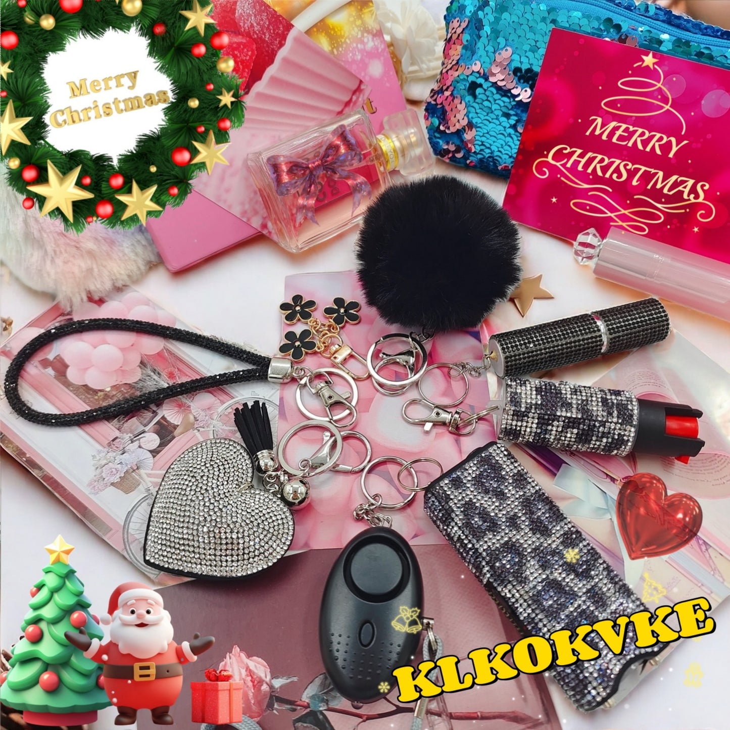 BATUMEYE Gift Keychain Set for Women Including Wrist Strap, Heart Accessory, Petal Decor and Pom Pom Cowprint