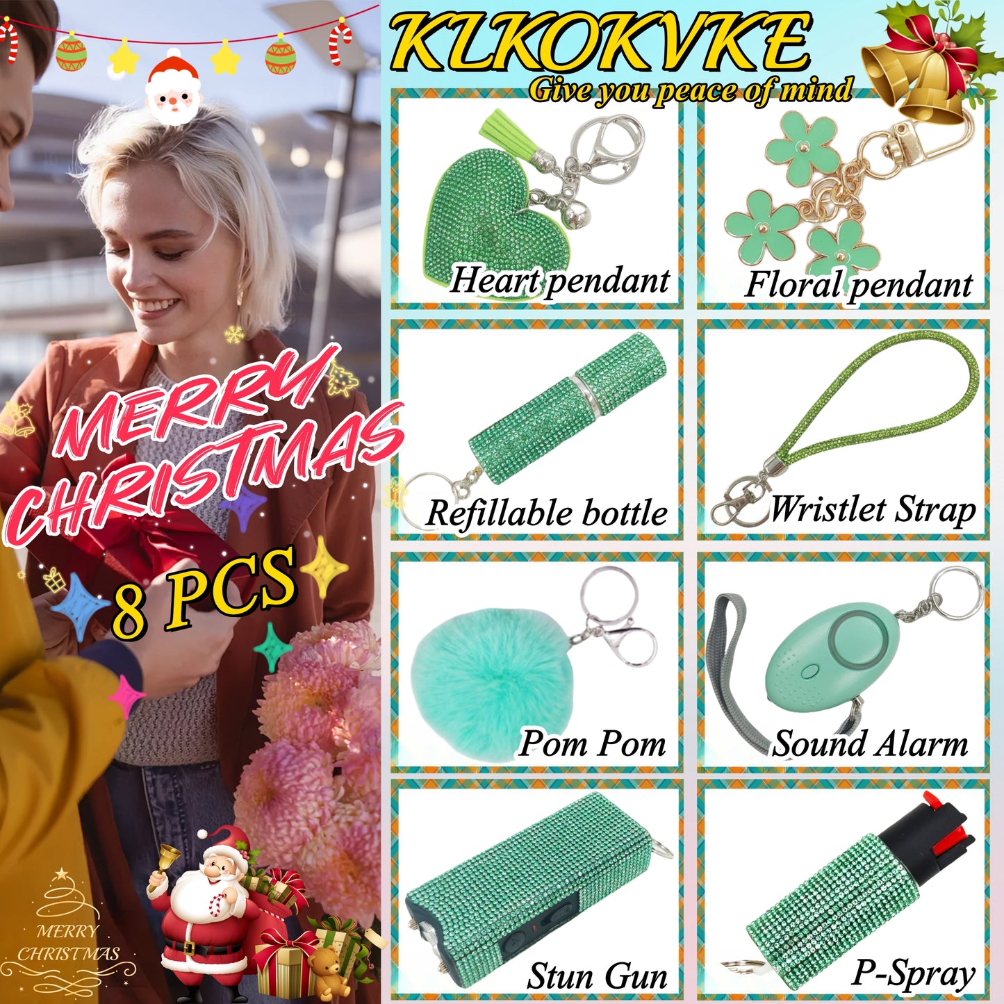 BATUMEYE Gift Keychain Set for Women Including Wrist Strap, Heart Accessory, Petal Decor and Pom Pom Green