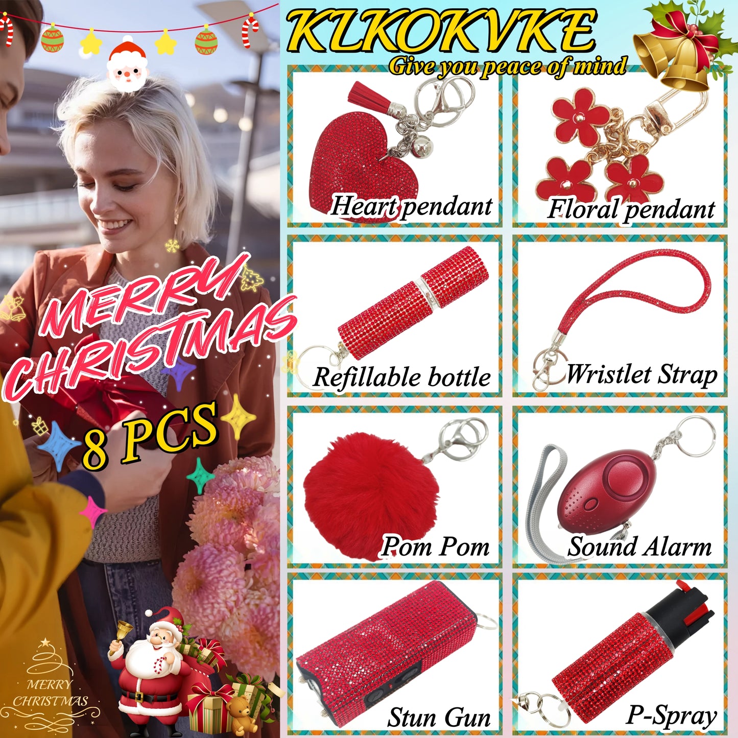 BATUMEYE Gift Keychain Set for Women Including Wrist Strap, Heart Accessory, Petal Decor and Pom Pom Red