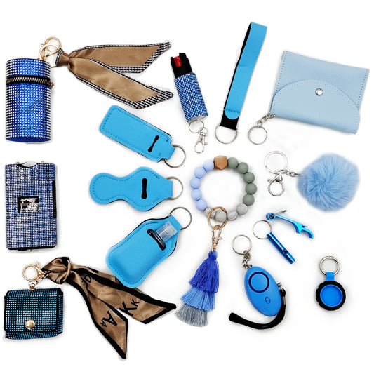 BATUMEYE Gift Set for Woman with Bottle Opener, Card Holder, Wristlet Strap, Whistle, Travel Bottle Holder(Bag Blue)