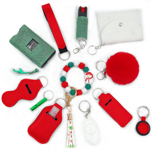 BATUMEYE Gift Set for Woman with Pom Pom Ball, Lip Balm Lanyard, Card Holder, Whistle, Travel Bottle Holder, BottleOpen Dia-Christmas