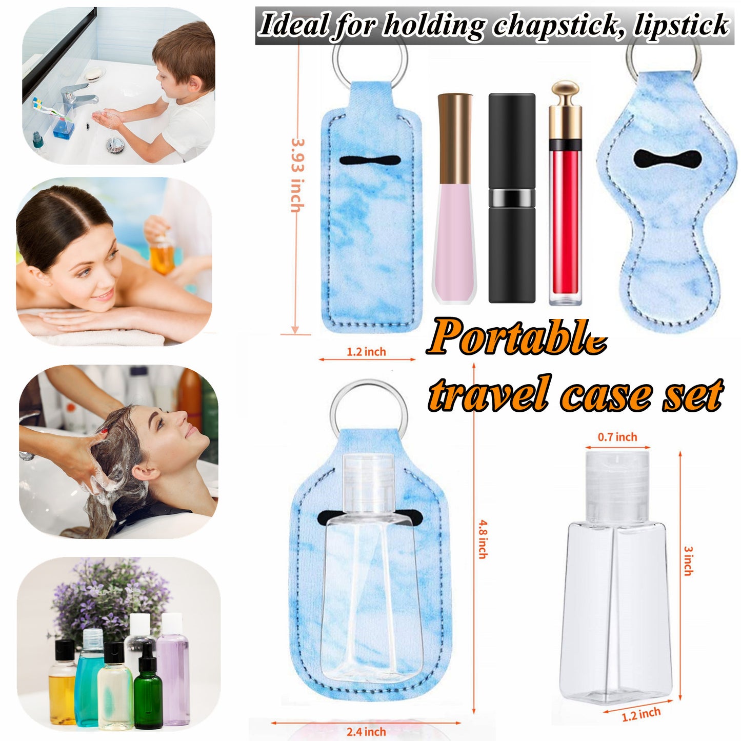 BATUMEYE Gift Set for Woman with Pom Pom Ball, Lip Balm Lanyard, Card Holder, Whistle, Travel Bottle Holder, BottleOpen,  Seatbelt Cutter Marble Blue